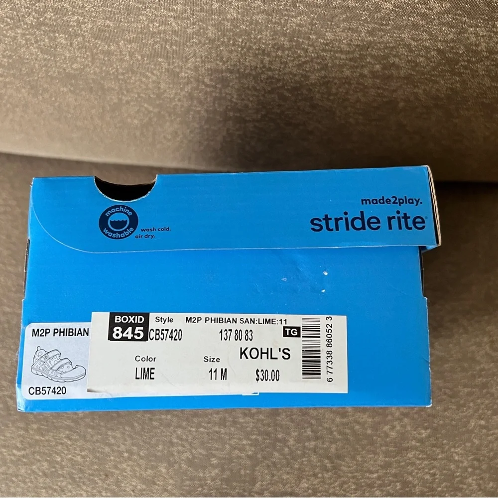 Stride Rite Made2Play Phibian Boys Sandals Size 11 Lime Green Blue NIB